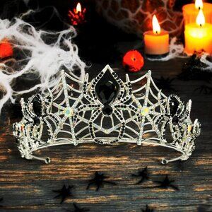 Spider crown, Halloween gold crown, Cosplay crystal crown, Black spider crown